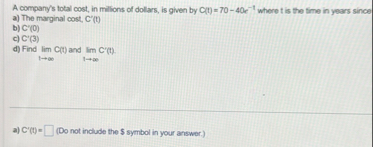 A company's total cost, in millions of dollars,