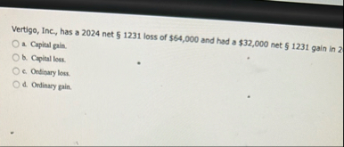 Vertigo, Inc., has a 2 0 2 4 net $ 1 2 3 1 loss