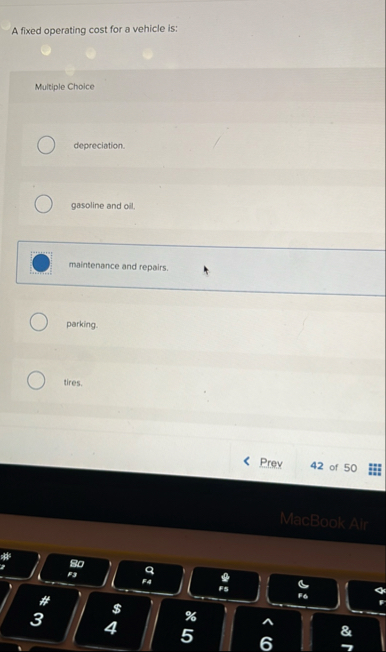 A fixed operating cost for a vehicle is: Multiple