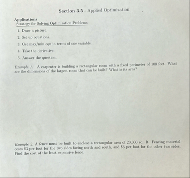 Section 3 . 5 - Applied Optimization Applications