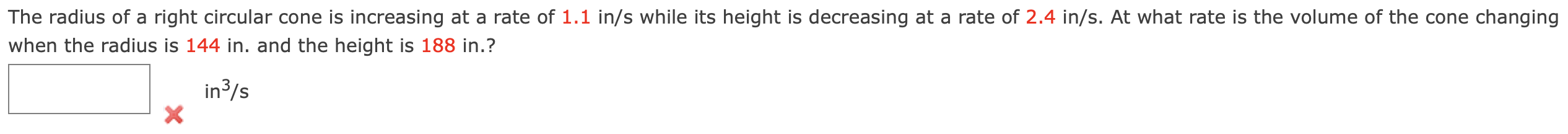 The radius o f a right circular cone i s