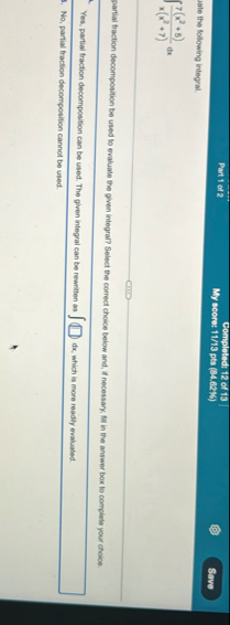 Part 1 of 2 Completed: 1 2 of 1 3 My score: 1 1 /