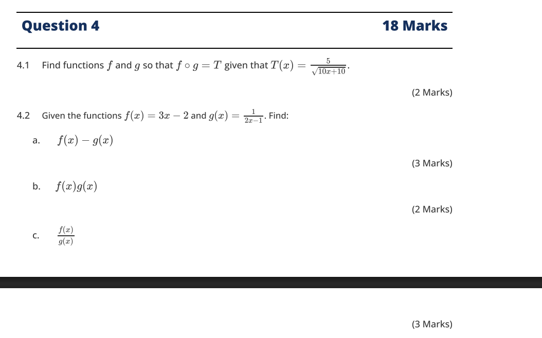 4 . 1 Find functions f and g s o that f @ g = T
