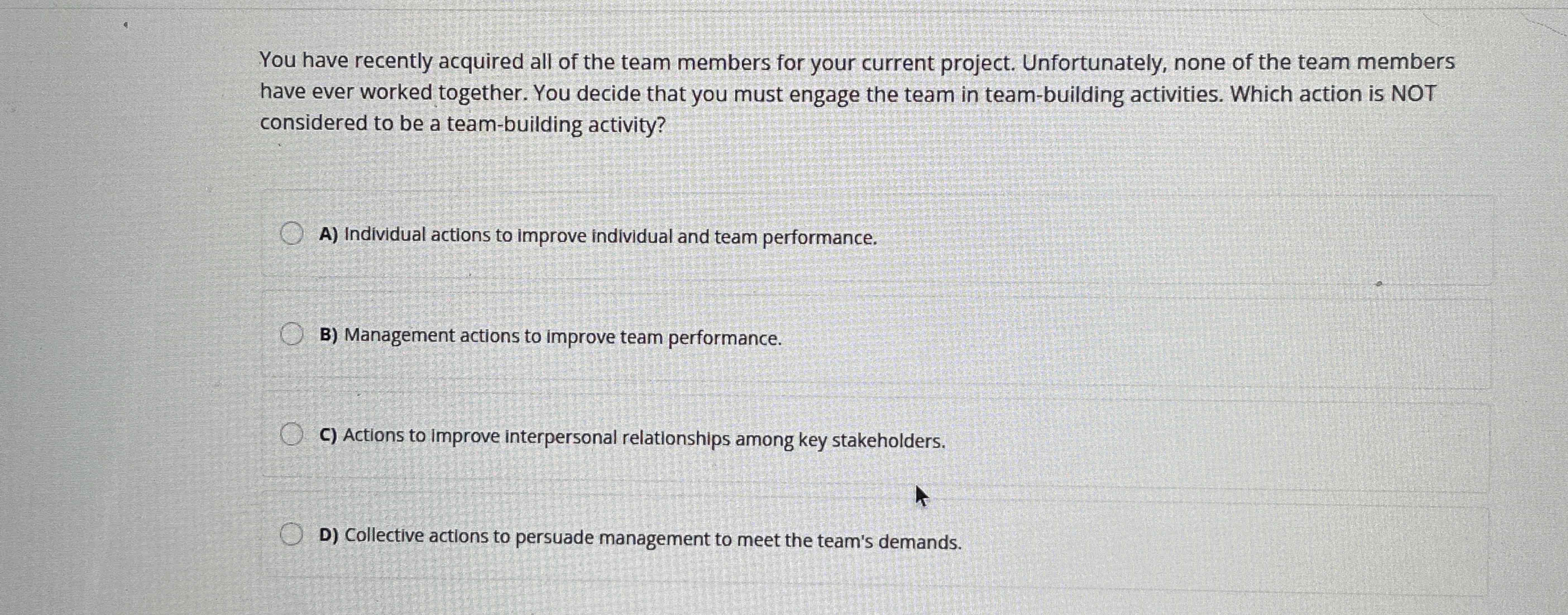 You have recently acquired all of the team