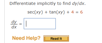 Differentiate implicitly t o find d y d x . s e c