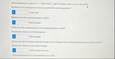 World population ? 1 is about P = 7 . 6 8 ( 1 . 0