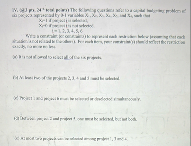 IV . ( @ 3 pts , 2 4 4 4 total points ) The