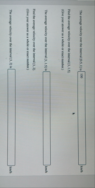 The average velocity over the interval 0 . 5 , 1