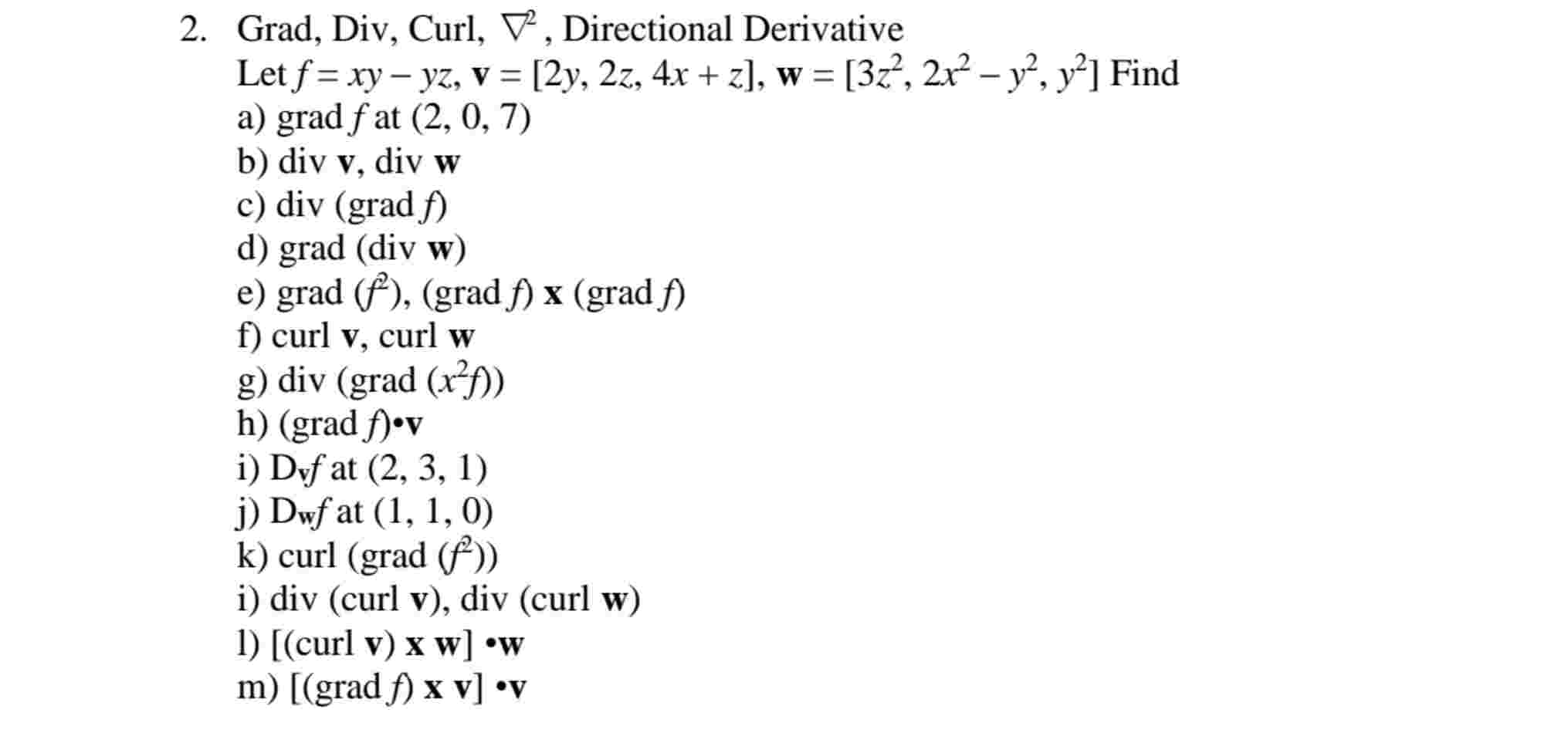 Grad, Div, Curl, g r a d 2 , Directional