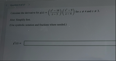 Queution 9 of 2 7 Calculate the derivative for g