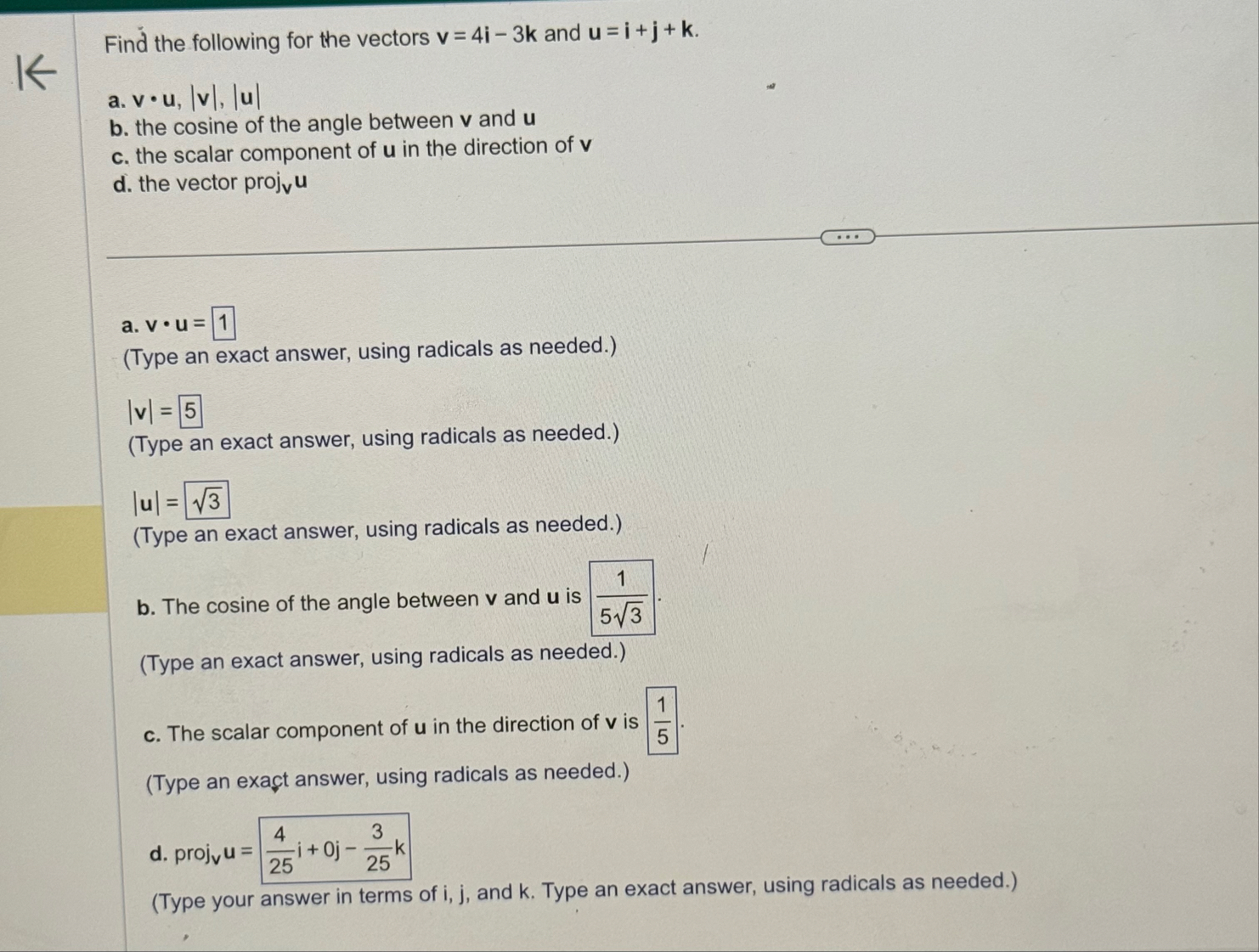 Find the following for the vectors v = 4 i - 3 k