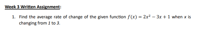 Week 3 Written Assignment: Find the average rate
