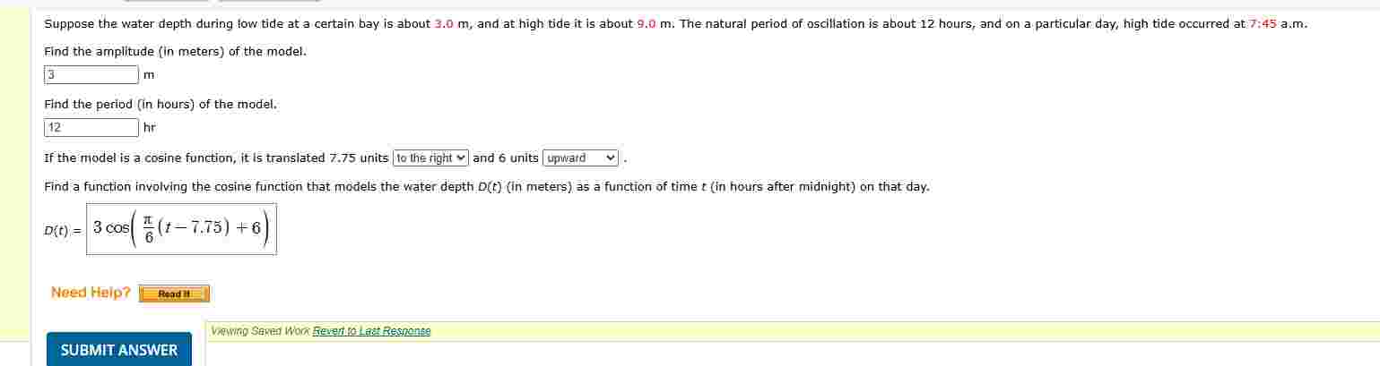 Find the amplitude ( in meters ) of the model.