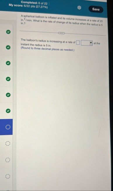 Completed: 6 of 2 2 My scoro: 6 / 2 2 pts ( 2 7 .