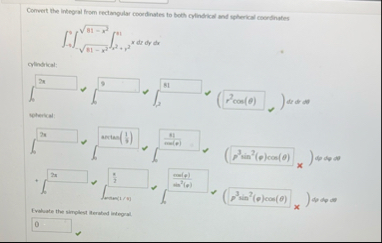 Convert the integral from rectangular coordinates