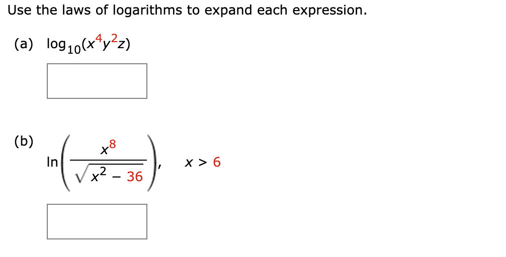 Use the laws o f logarithms t o expand each