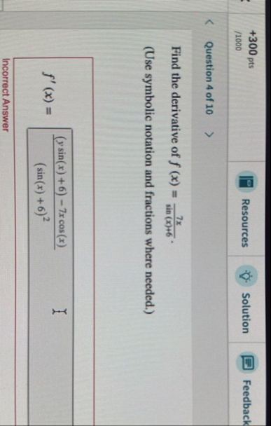 3 0 0 pts / 1 0 0 0 Resources Solution Feedback