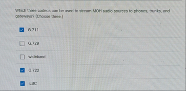 Which three codecs can be used to stream MOH