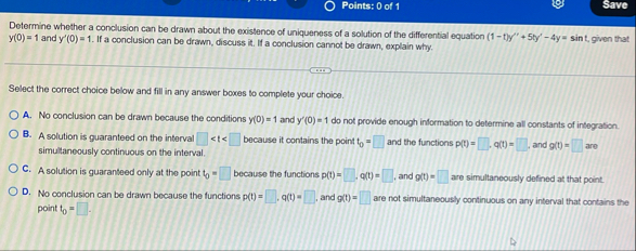 Points: 0 of 1 Save Dotermine whether a