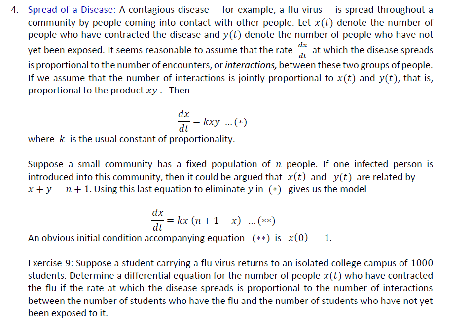 Spread o f a Disease: A contagious disease - for