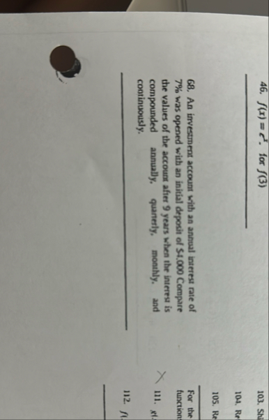 f ( x ) = e 2 . for f ( 3 ) An investment account