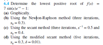 6 . 4 Determine the lowest positive root o f f (