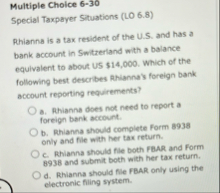 Multiple Choice 6 - 3 0 Special Taxpayer