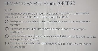 EPME 5 1 1 0 BA EOC Exam 2 6 FEB 2 2 6 of 3 0