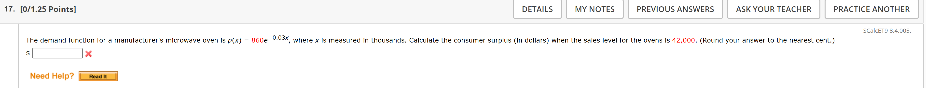 The demand function for a manufacturer's