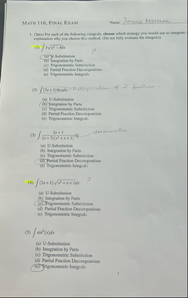 Math 1 1 6 , FINAL EXAM Name: Serena Marloum (