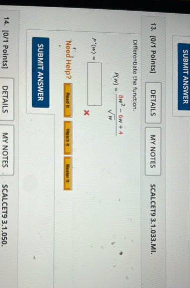 [ 0 / 1 Points ] SCALCET 9 3 . 1 . 0 3 3 . MI .
