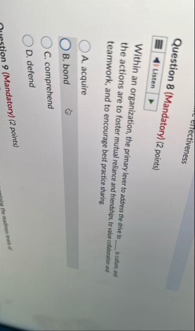 errectiveness Question 8 ( Mandatory ) ( 2 points