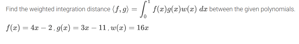 Find the weighted integration distance ( :f , g: