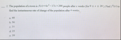 The population of a toun is f ( x ) = 6 x 2 - 1 7
