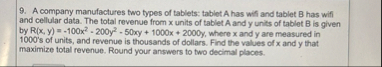 A company manufactures two types of tablets: