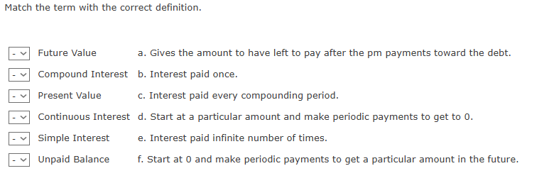 Match the term with the correct definition.