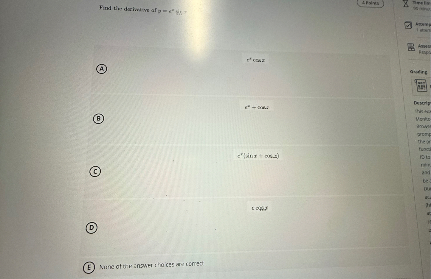 Find the derivative of y = e x s i n x e x c o s