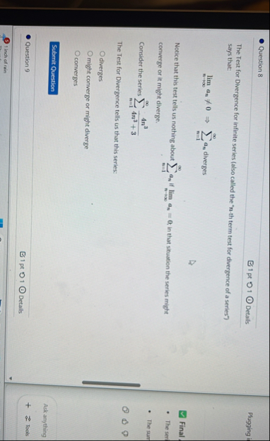 Question 8 1 pt 0 1 Details The Test for