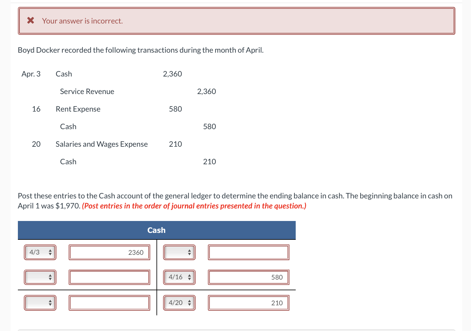 X Your answer is incorrect. Boyd Docker recorded