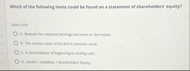 Which of the following items could be found on a