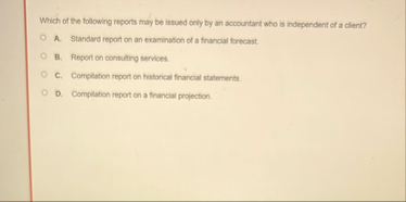 Which of the following reports mary be issued