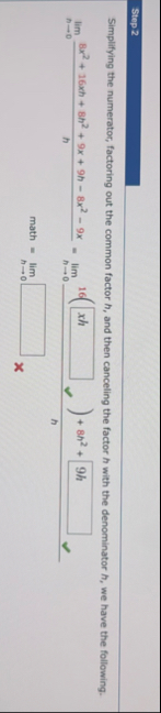 Step 2 Simplifying the numerator, factoring out