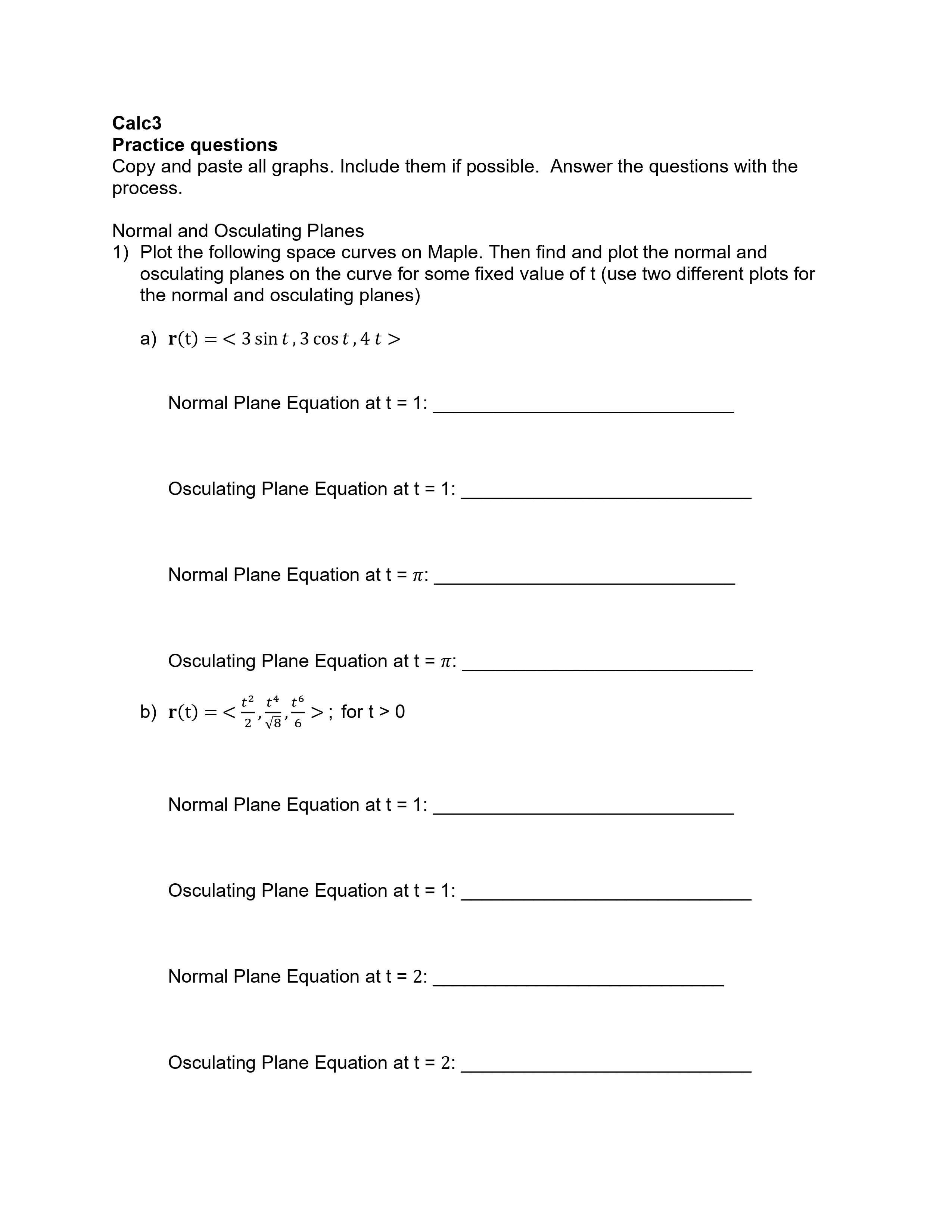 Calc 3 Practice questions Copy and paste all