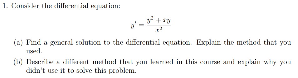 Consider the differential equation: y ' = y 2 + x
