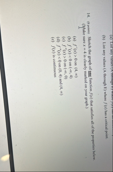 ( b ) List any values ( A through E ) where f ( x