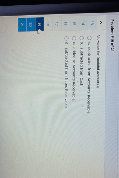 Problem # 1 9 of 2 1 Allowance for Doubtful