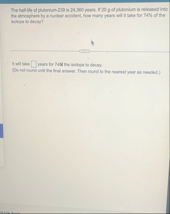 The half - lfe of plutonium - 2 3 9 is 2 4 , 3 6