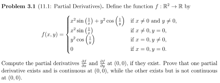 Problem 3 . 1 ( 1 1 . 1 : Partial Derivatives ) .