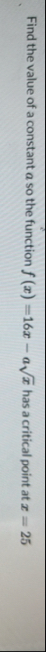 Find the value of a constant a so the function f