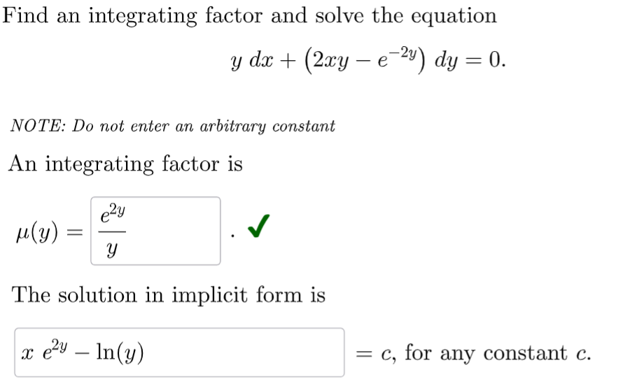 Find a n integrating factor and solve the